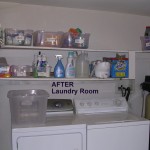 Laundry Room Washer and Dryer with laundry products shelf