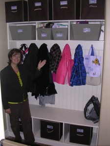 AFTER photo of how to organize a mudroom.