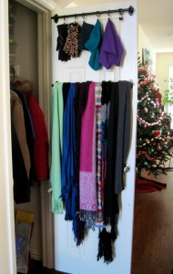 winter organizing of coat closet scarves