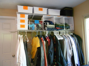 Closet organizing of completed mens clothes closet